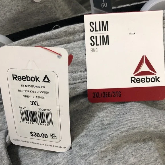 Reebok Men Pull-On Jogger Pants 3XL Gray Tapered Slim Pockets Ankle Drawstring - Picture 4 of 6